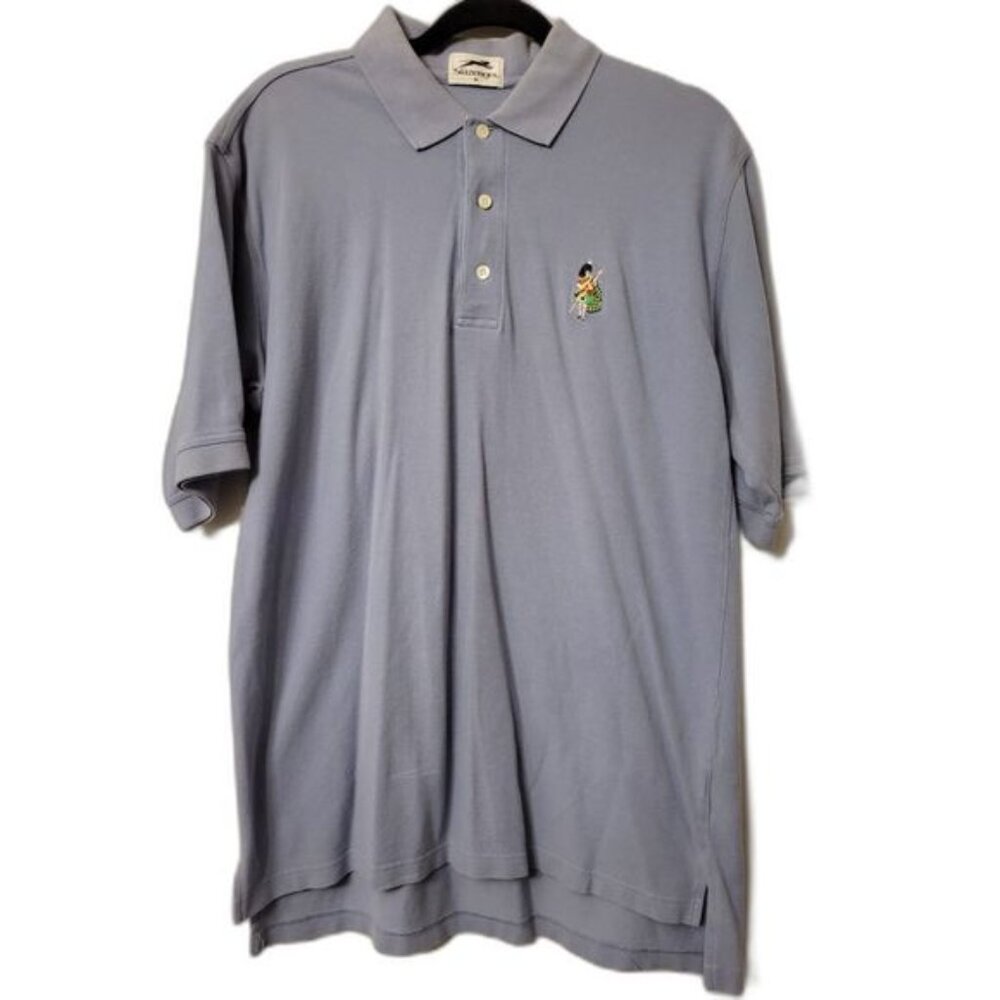 Vintage Slazenger Men's Light Blue Polo With Logo 100% Cotton Size Medium Collar